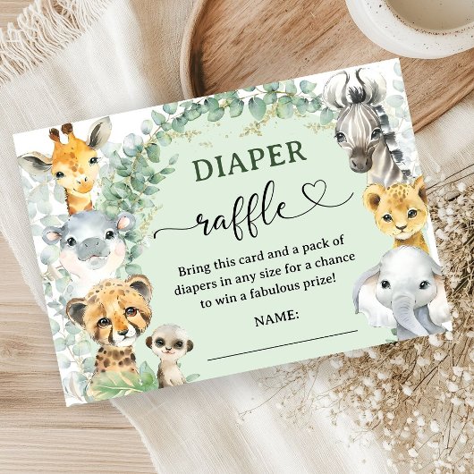 Tropical Safari Animals Baby Shower Diaper Raffle エンクロージャーカード