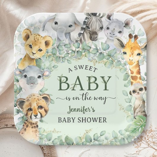 Tropical Safari Jungle Animals Baby Shower ペーパープレート