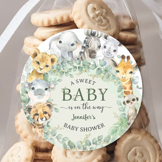 Tropical Safari Jungle Animals Baby Shower ラウンドシール