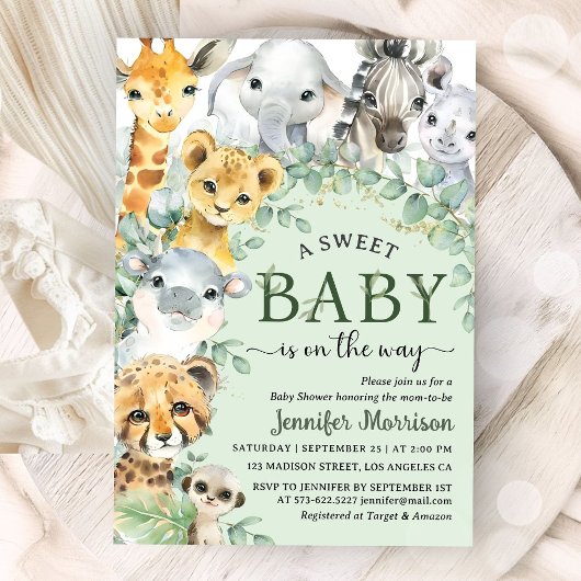 Tropical Safari Jungle Animals Baby Shower  招待状