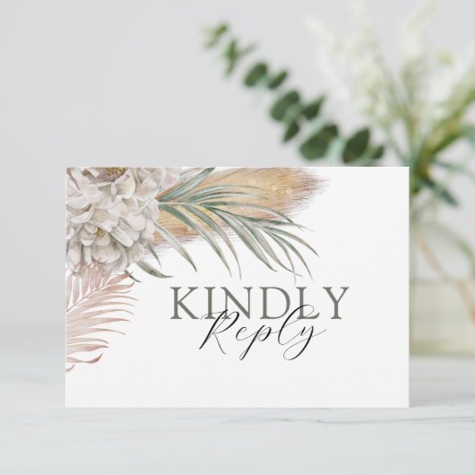 Tropical Sage Green Floral Wedding RSVP (スタンド正面)