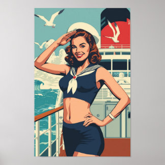 Tropical Sailor Pin-Up Girl – Retro 1950s Cruise  ポスター