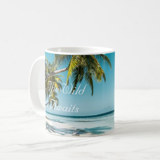 Tropical sand beach ocean personalized adventure コーヒーマグカップ (正面左)
