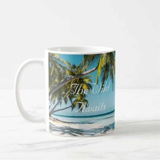 Tropical sand beach ocean personalized adventure コーヒーマグカップ (左)