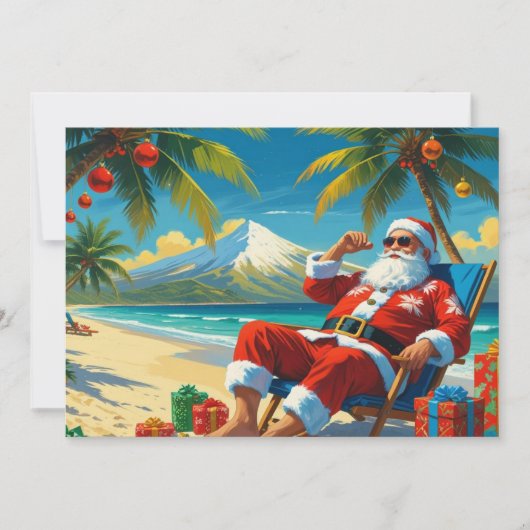 Tropical Santa Beach Christmas Flat Holiday Card シーズンカード (正面)
