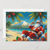 Tropical Santa Beach Christmas Flat Holiday Card シーズンカード (正面/裏面)
