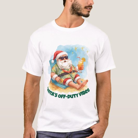 Tropical Santa Beach Vibes – Funny Christmas Tシャツ (正面)