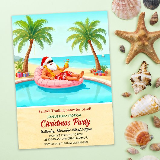 Tropical Santa Christmas Pool Party Invitation 招待状
