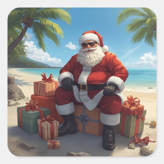 Tropical Santa Sticker –  Christmas on the Beach スクエアシール (正面)