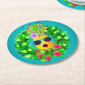 Tropical Sassy Singing Lady Pineapple  ラウンドペーパーコースター (アングル)