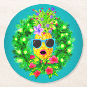 Tropical Sassy Singing Lady Pineapple  ラウンドペーパーコースター (正面)