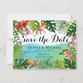 Tropical Save the Date Card Watercolor Hibiscus  セーブザデート (正面)