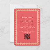 Tropical Scallop Border Pink QR Wedding 出欠カード (正面)