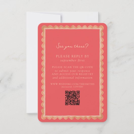 Tropical Scallop Border Pink QR Wedding 出欠カード (正面)