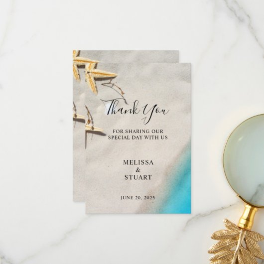 Tropical sea starfish beach Thank You wedding card サンキューカード (正面/裏面インサイチュ)