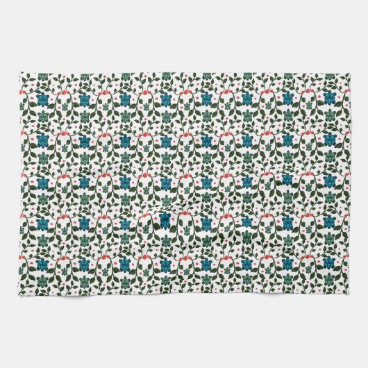 Tropical Sea Turtle Floral Pattern | Coastal Ocean キッチンタオル (横)