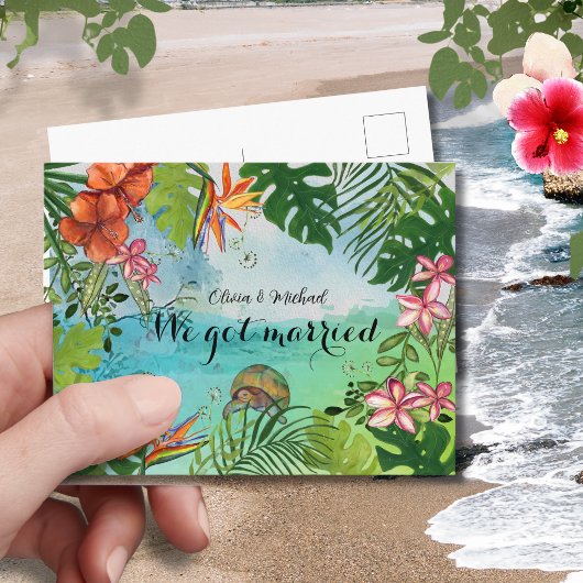 Tropical Sea Turtle We Got Married Postcard ポストカード