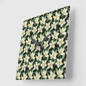 Tropical seamless pattern white flowers green leaf スクエア壁時計 (傾斜)