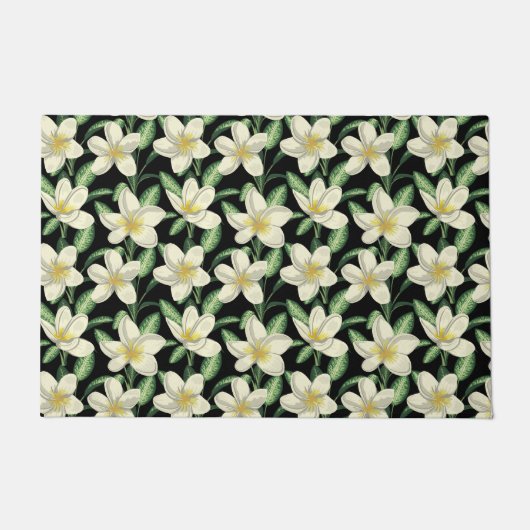 Tropical seamless pattern white flowers green leaf ドアマット (正面)
