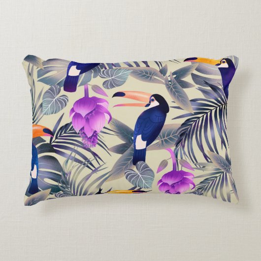Tropical seamless pattern with toucans, monster, p アクセントクッション (正面)