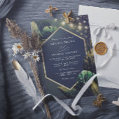 Tropical Seaside Night Gold Palms QR Code Wedding 招待状