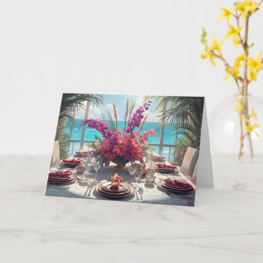 🌺 Tropical Seaside Thanksgiving – Elegant Card カード (黄色い花)