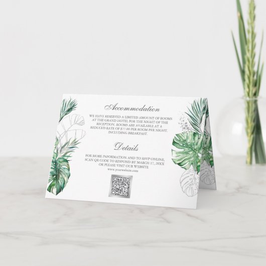 Tropical Silver Palm Photo QR Code Wedding 招待状 (裏面)