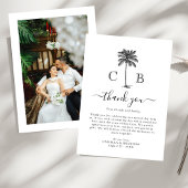 Tropical Simple Palm Initials Photo Wedding サンキューカード