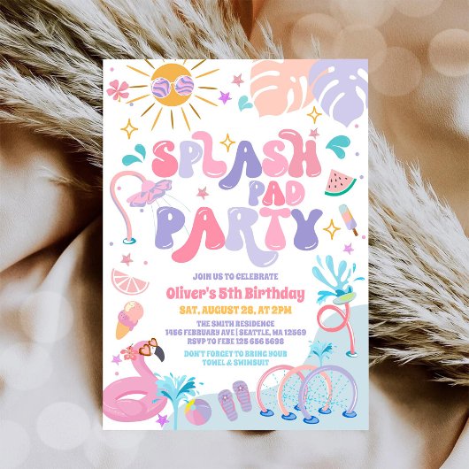 Tropical Splash Pad Summer Birthday Party 招待状