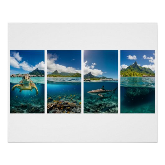 Tropical Split‑View Poster – Underwater & Island L ポスター (正面)