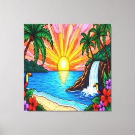 Tropical Stained Glass Inspired Canvas キャンバスプリント