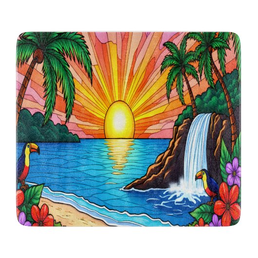 Tropical Stained Glass Inspired Cutting Board カッティングボード (正面)