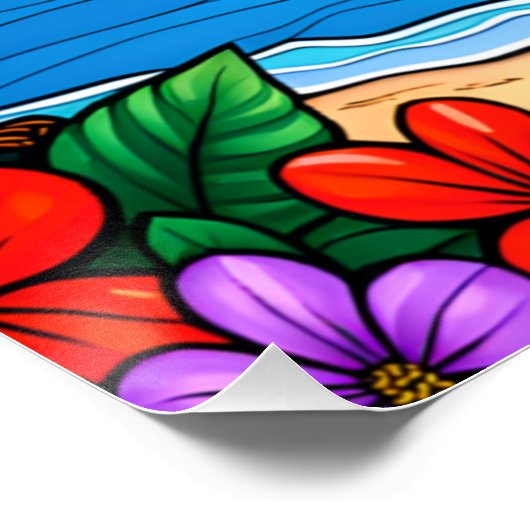 Tropical Stained Glass Sunset Poster ポスター (コーナー)