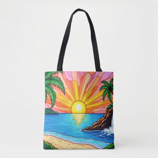 Tropical Stained Glass Sunset Tote Bag  トートバッグ (正面)