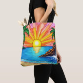 Tropical Stained Glass Sunset Tote Bag  トートバッグ (クローズアップ)