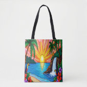 Tropical Stained Glass Sunset Tote Bag  トートバッグ (正面)