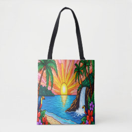 Tropical Stained Glass Sunset Tote Bag  トートバッグ