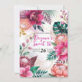 Tropical Stardust Garden Floral Paradise Sweet 16 招待状 (正面)