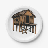 Tropical Stilt House Traditional Thatched Hut ペーパープレート (正面)