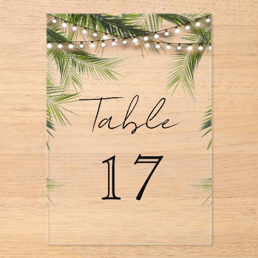 Tropical String Light Wedding Acrylic Table Number アクリル招待状 (正面)