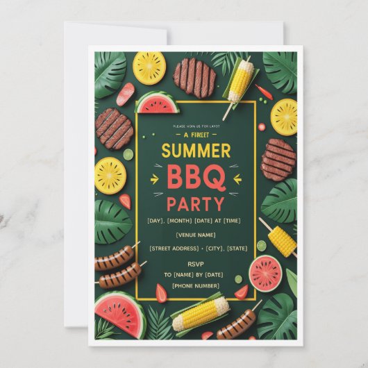Tropical Summer BBQ Party Invitation  招待状 (正面)