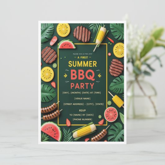 Tropical Summer BBQ Party Invitation  招待状 (スタンド正面)