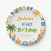 Tropical Summer Beach Birthday Party Paper Plates ペーパープレート (正面)