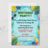 Tropical Summer Birthday Pool Party 招待状 (正面)