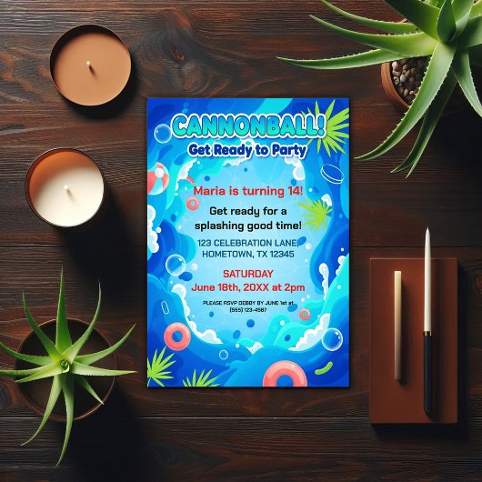 Tropical Summer Birthday Pool Party 招待状