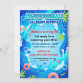 Tropical Summer Birthday Pool Party 招待状 (正面)