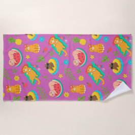 Tropical Summer Cats ビーチタオル