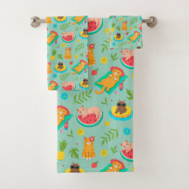 Tropical Summer Cats Bath Towel Set バスタオルセット