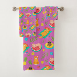 Tropical Summer Cats Bath Towel Set バスタオルセット
