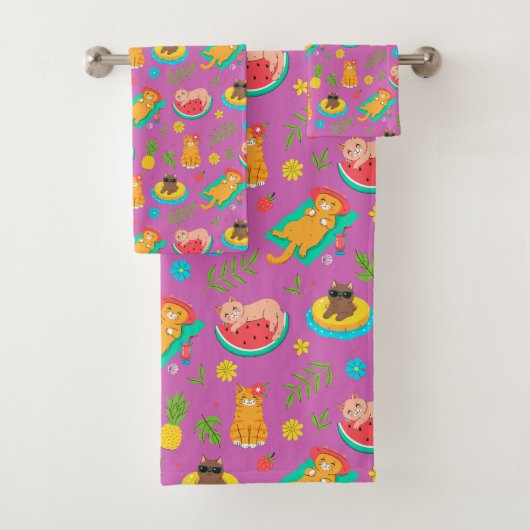 Tropical Summer Cats Bath Towel Set バスタオルセット (インサイチュ)